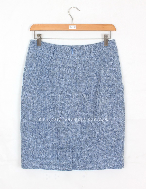 SK-429 กระโปรงแฟชั่น&ทำงาน ทรงสอบ ผ้า CHANEL สีฟ้า มีกระเป๋าล้วง 2 ข้าง