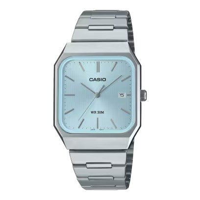 CASIO Standard รุ่น Mtp-b185d-2a2vdf สายสีเงิน หน้าปัดสีฟ้า สินค้าของเเท้ รับประกันศูนย์ CMG