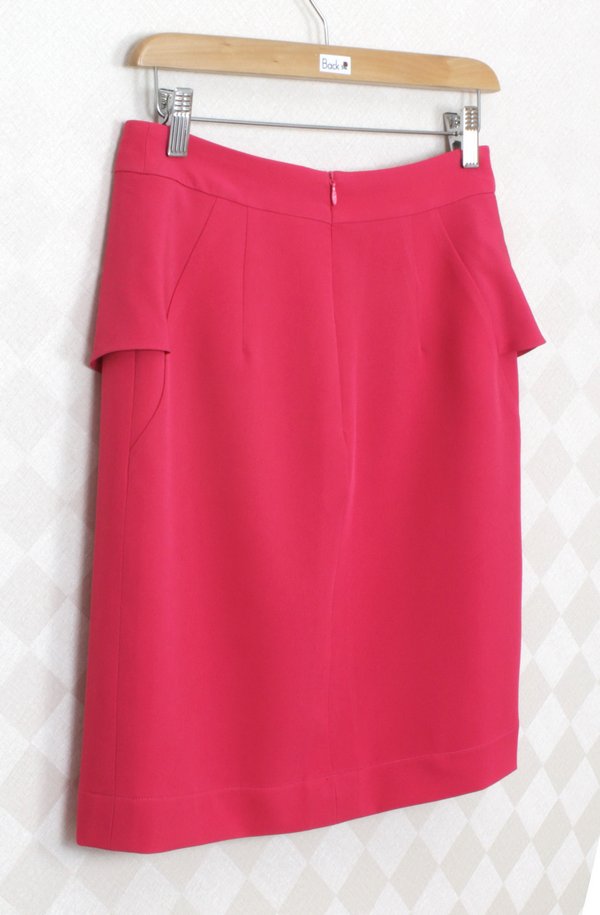 SK-276 กระโปรงแฟชั่น&ทำงาน ทรงสอบ ผ้าไหมอิตาลีสีชมพูบานเย็น หน้ากระโปรงจับจีบระบาย