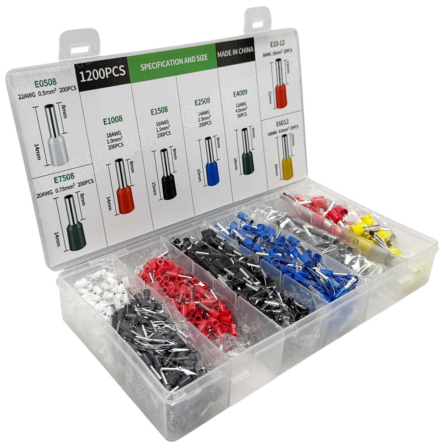 [ 1 กล่อง ] E-1200 หางปลาคอร์ดเอ็น 1200ชิ้น cord end Cord-N ขั้วต่อสายไฟ เทอร์มินอล ขั้วต่อหางปลา Terminal Crimping ครอดเอ็น แบบกล่อง หางปลาย้ำปลายสายไฟ แบบเข็ม ขนาด 22 , 20 , 18 , 16 , 14 , 12 ,10 AWG ข้อต่อย้ำสายแบบเดี่ยว คอร์ดเอ็น cord end แบบกล่อง