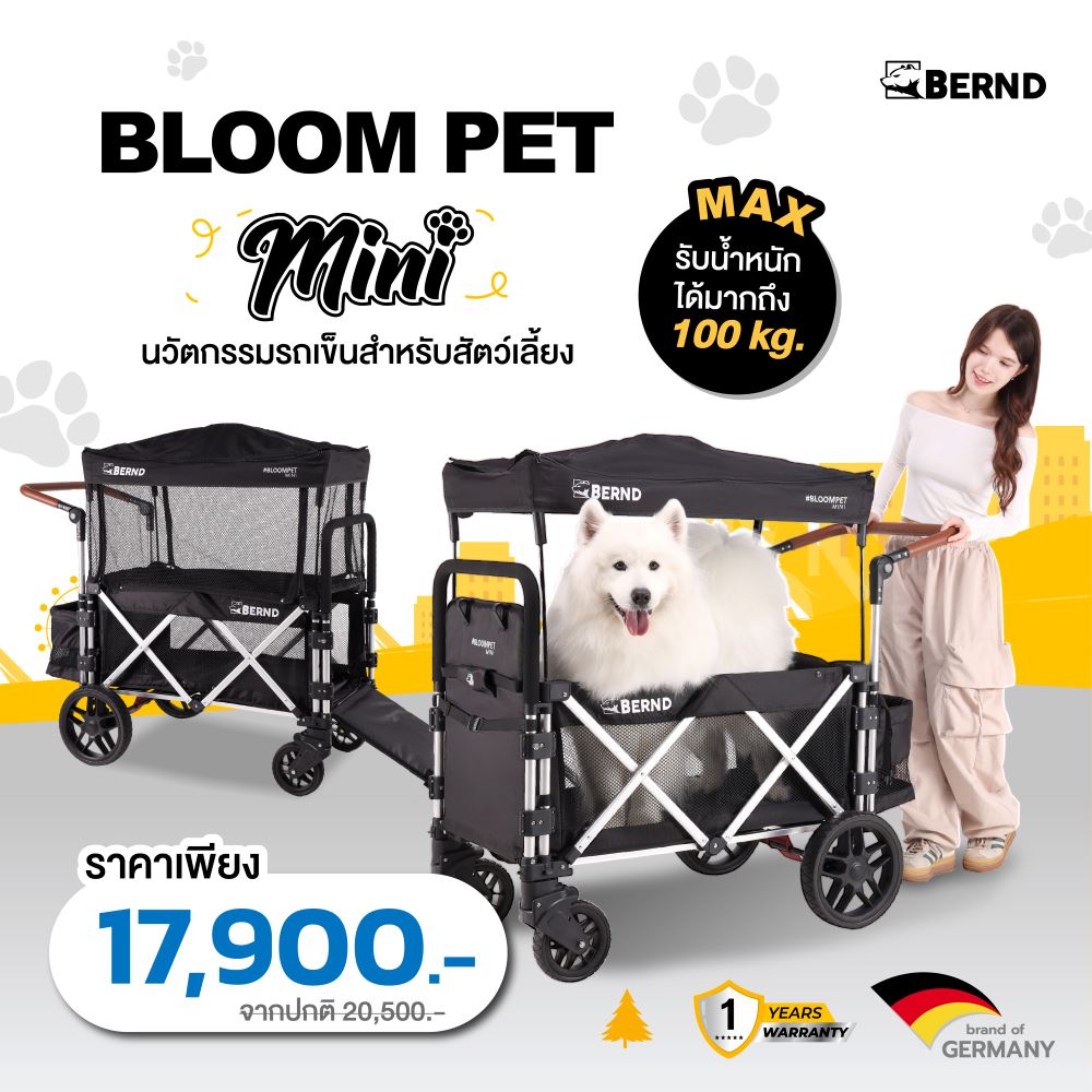 Bernd รุ่น Bloom Pet Mini รถเข็นที่มีทางขึ้น-ลง สำหรับสัตว์เลี้ยง รับน้ำหนักได้สูงสุด 100 kg.