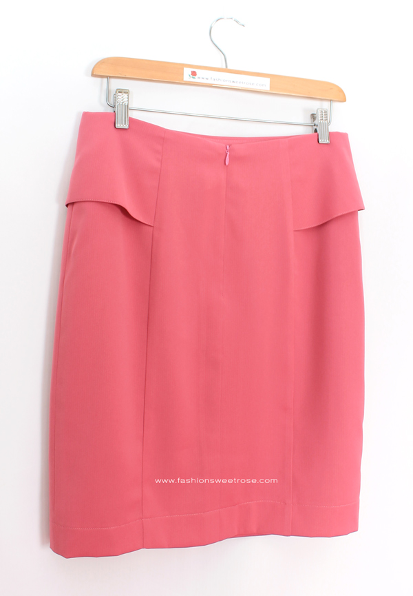 กระโปรงทรงสอบ แต่งระบายด้านหน้า ผ้าโพลีเอสเตอร์ สีชมพู Pink-Candy / SK-481