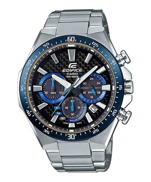 CASIO EDIFICE รุ่น EQS-800CDB-1BVUDF สีเงิน หน้าปัดดำ น้ำเงิน สายสแตนเลส สินค้าใหม่ ของแท้ รับประกันศูนย์ CMG