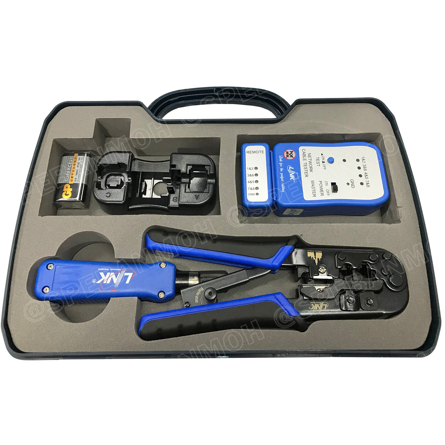 US-8030 ชุดอุปกรณ์ย้ำและเทสสอบสายแลนด์ set of tools and tester เครื่องมิอ LAN ครบชุด ชุดย้ำสายแลนด์ 1. TL-1103 คีมย้ำสายแลนด์ RJ45 RJ11 2. TL-3116 ตัวเข้าสายแลนด์ตัวเมีย 3. TX-1302 เครื่องเทสสายแลนด์ 4. US-8060 ฐานรองเข้าสายแลนด์ ชุดย้ำสายแลนด์ ฐานรอง คีม