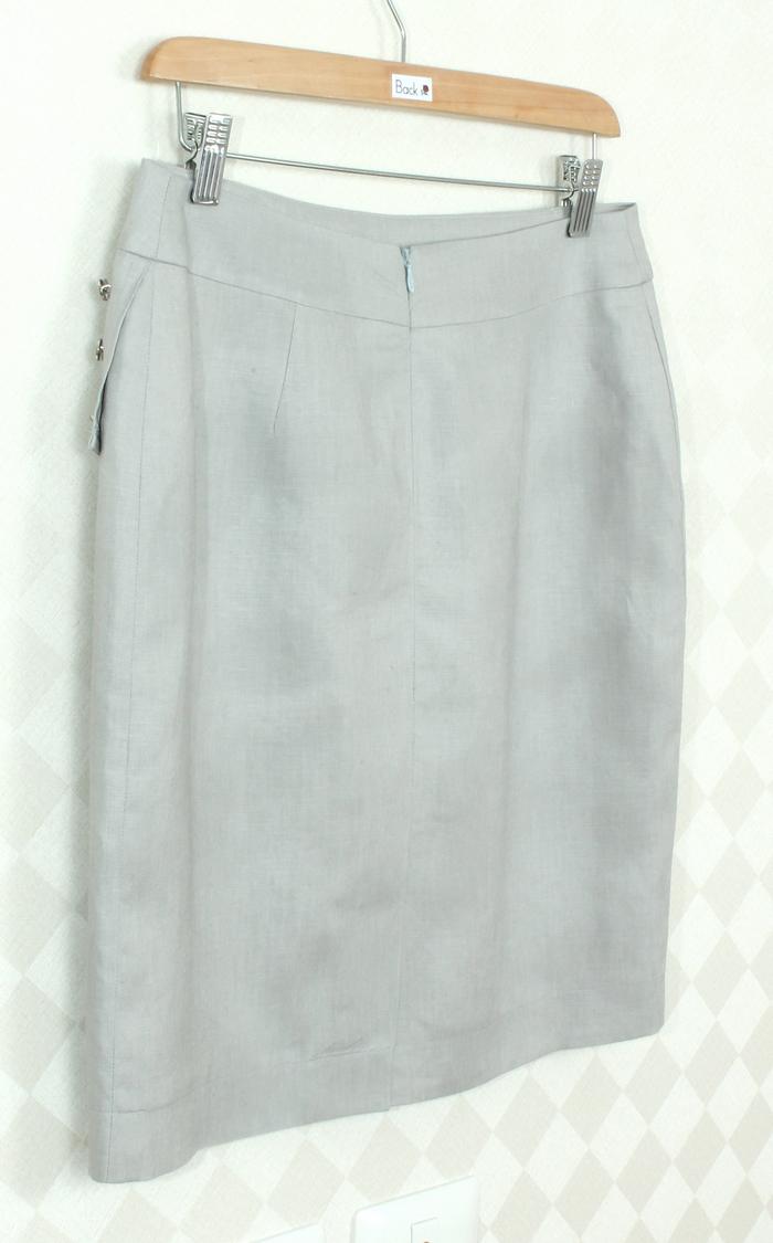 SK-252 กระโปรงแฟชั่น&ทำงาน ทรงสอบป้ายซ้อนกัน ผ้าลินินญี่ปุ่นสีเทา