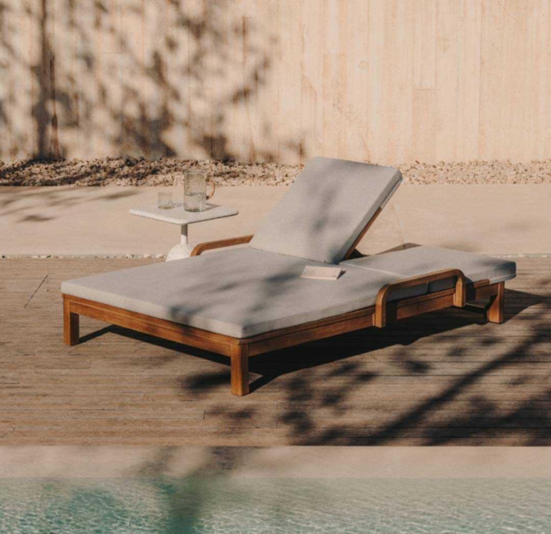 เตียงอาบแดดไม้สักรุ่น Sunbed Teakwood lanna natural with wheel (Large)