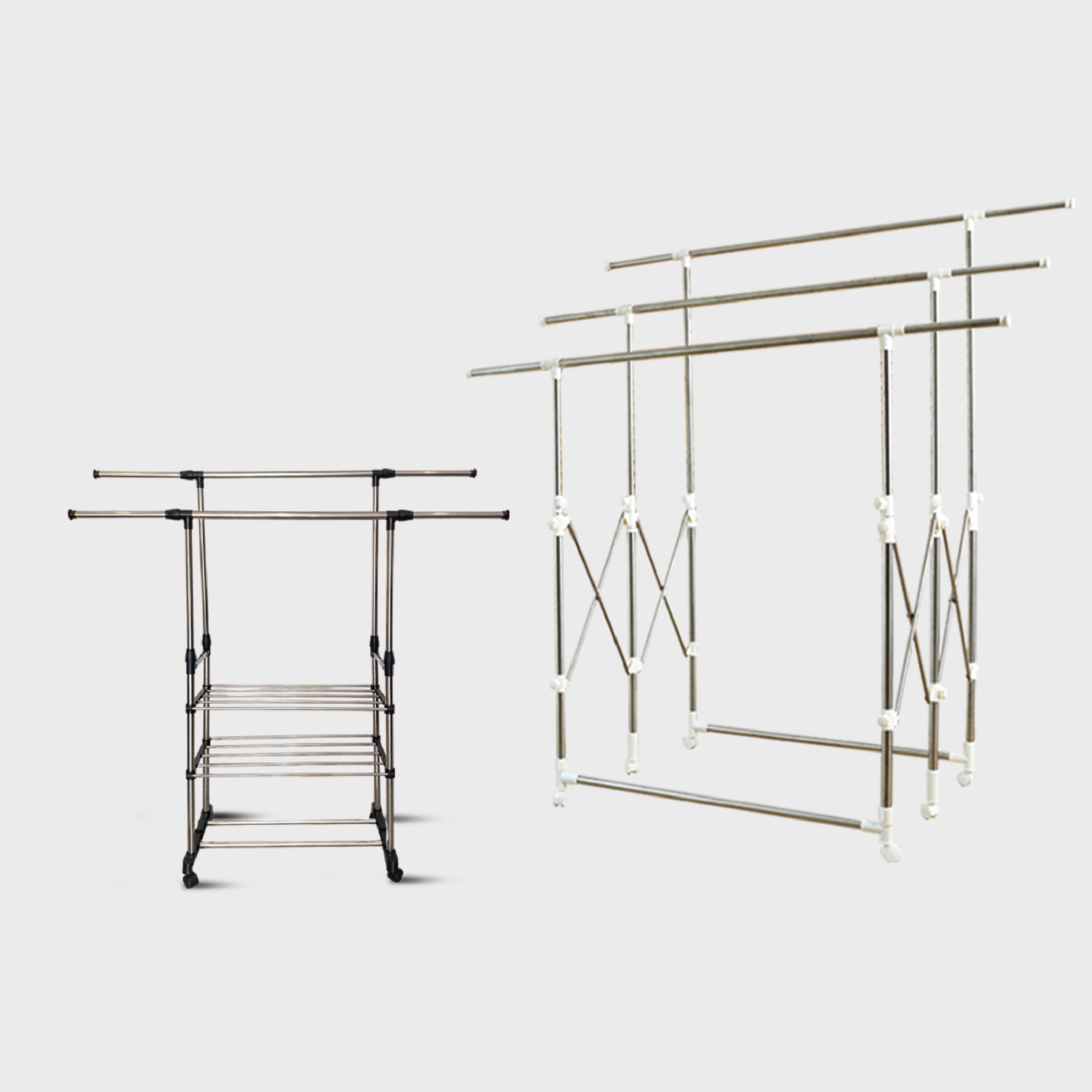 ราวตากผ้าสแตนเลส เคลื่อนที่ได้ 6 ล้อ | แถมฟรี Duo Rack