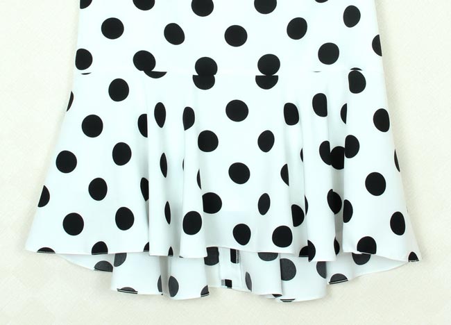 SK-288 กระโปรงแฟชั่น&ทำงาน ทรงย้วย ผ้าไหมอิตาลีพิมพ์ลาย Polka Dot วงกลมดำ พื้นขาว
