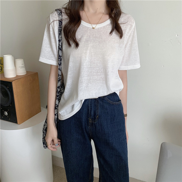 See-thought top เสื้อยืดซีทรูแขนยาว เกาหลี