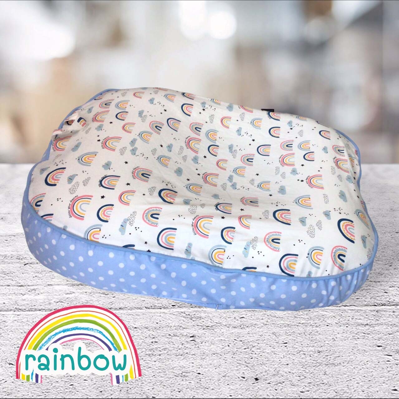 Palmandpond ที่นอนกันกรดไหลย้อน ขนาดใหญ่พิเศษ หลุมไม่ลึกถอดปลอกได้ ผ้าฝ้าย 100% (ลายเปลี่ยนตามลอตผลิตทักไลน์ @babyfirstcenter เพื่อสั่งซื้อ)