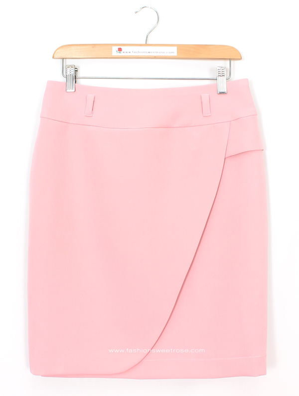 SK-486 กระโปรงทรงสอบ ผ้า Double Twist สีชมพูพาสเทล