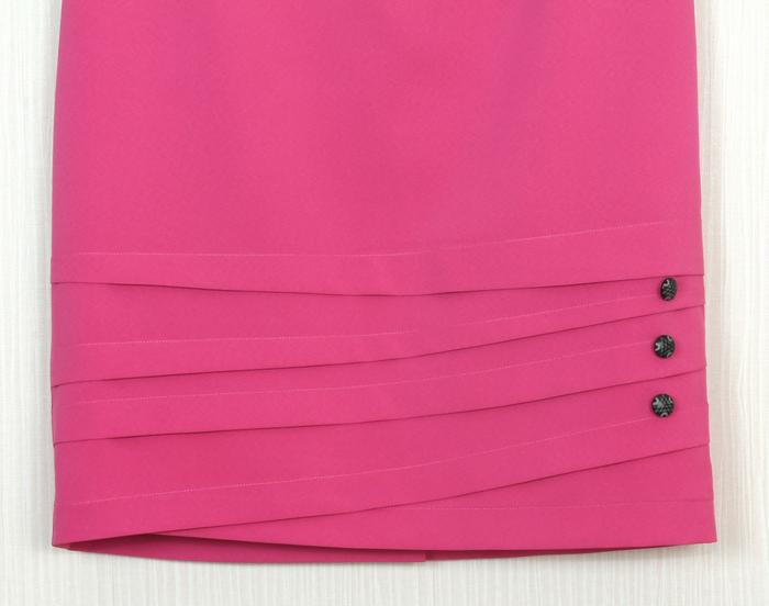 กระโปรงแฟชั่น&ทำงาน กระโปรงทรงสอบ ผ้าไหมอิตาลีสีชมพู Pink Candy ชายกระโปรงตีเกร็ดแต่งด้วกระดุม / SK-243