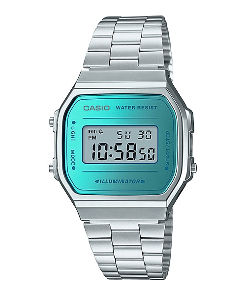 CASIO Standard รุ่น A168WEM-2DF สีเงิน จอฟ้า สายสแตนเลส สินค้าของเเท้ รับประกันศูนย์ CMG