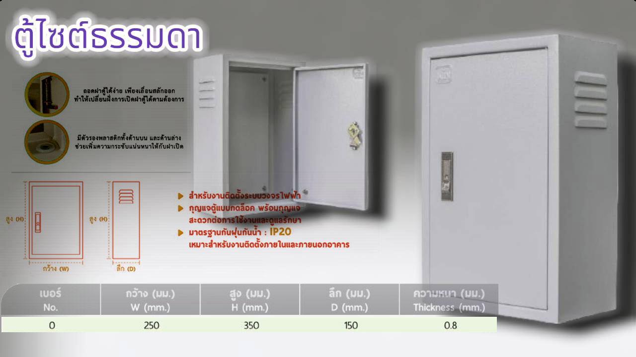 เบอร์0 ตู้ไซด์ธรรมดา250x350mm.ความหนา0.8
