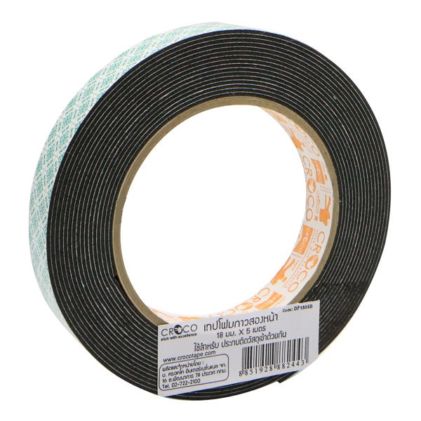 เทปโฟมกาว 2 หน้า CROCO เนื้อสีดำ หน้ากว้าง 12 , 18 , 24 mm. ยาว 5 , 10 เมตร