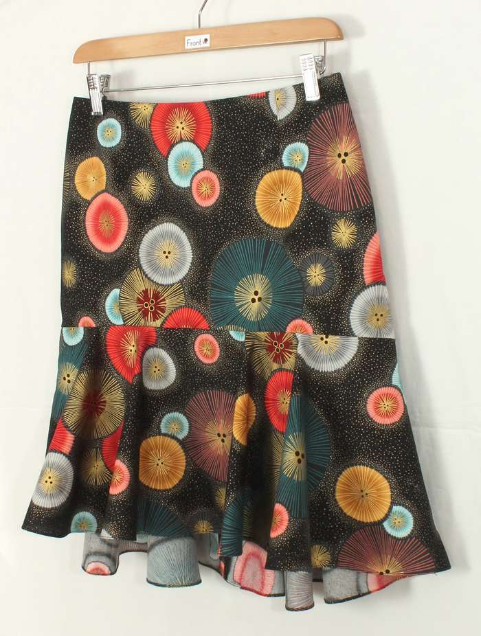 SK-211 กระโปรงแฟชั่น&ทำงาน ทรงย้วย ผ้าคอตตอนญี่ปุ่นพิมพ์ลายวงกลมกราฟฟิคแฟนซี