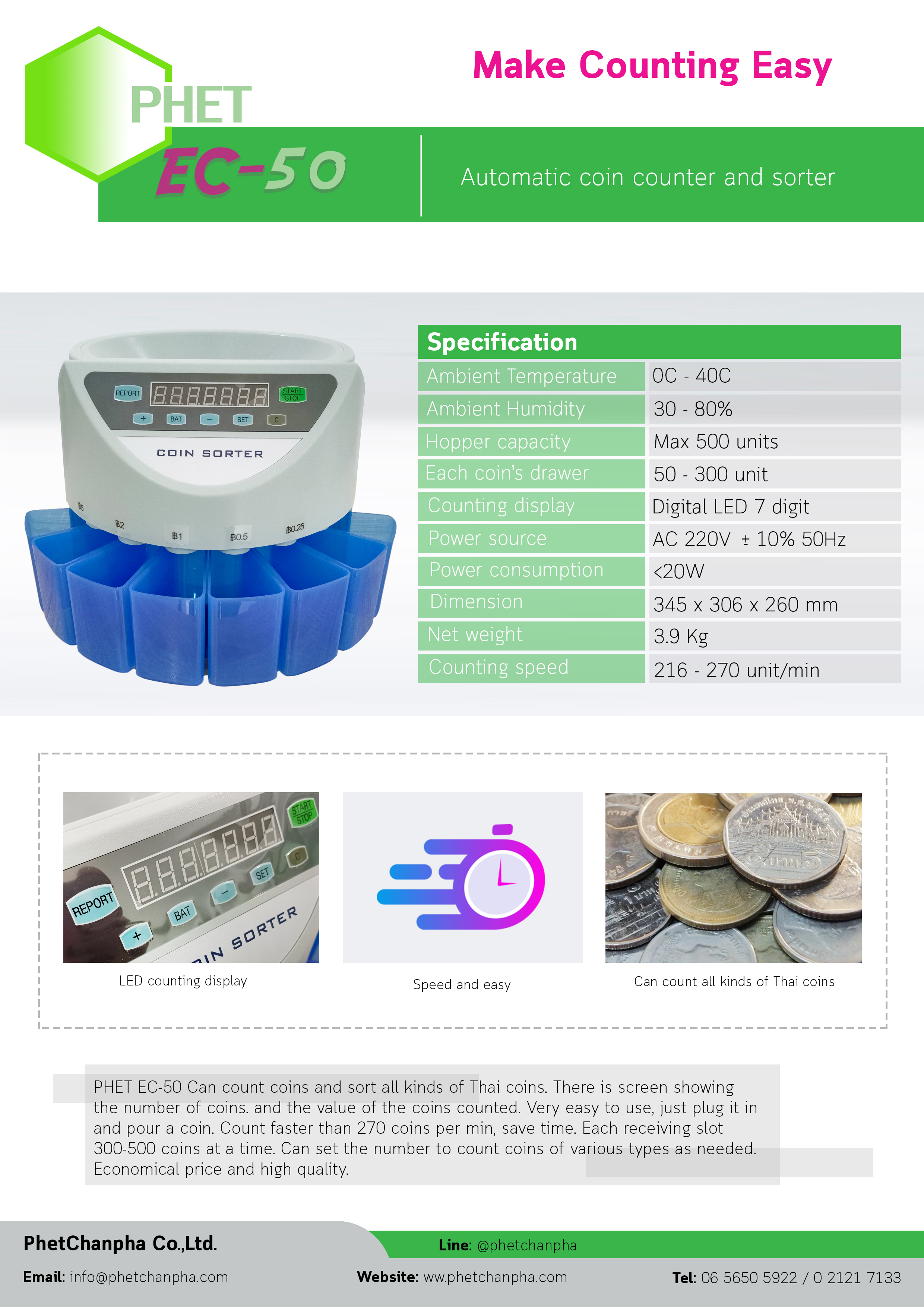 เครื่องนับเหรียญ Coun counter, Coin sorter PHET EC-50