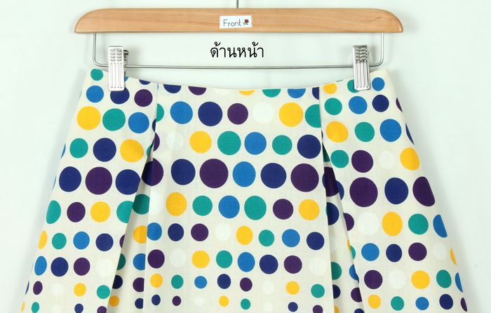 SK-257 กระโปรงแฟชั่น&ทำงาน ทรงบาน ผ้าคอตตอนญี่ปุ่น พิมพ์ลายจุดหลากสี