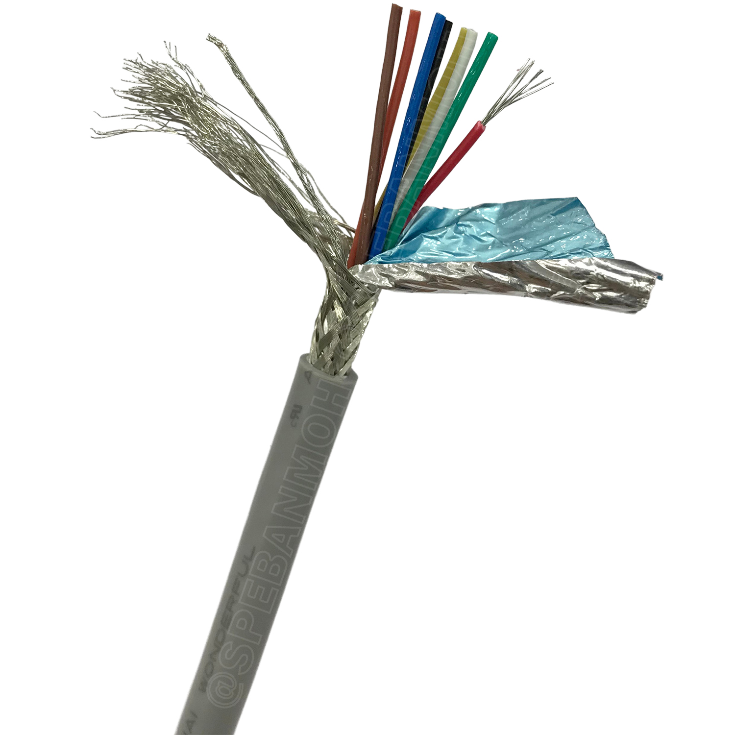 [ 1 เมตร ] TW-2464-BS-24AWG-08C สีเทา Grey สายมัลติคอร์ 8 คอร์ ขนาด 24AWG 8C x 24AWG UL2464 300V 80°C AWG24 เบอร์ 24 สายชีลรอบ Braid Shielded Multicore Cable 8C Computer Cable TCU Tinned Stranded Copper AWM 2464 24AWG VW-1 80°C 300V E150612 Thai Wonderful