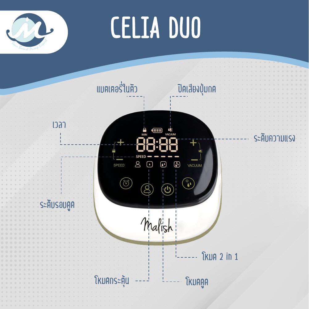 MALIMA Celia Duo เครื่องปั๊มนมไฟฟ้ารุ่นซีเรีย มาพร้อมกรวยซิลิโคนแบบ 3D