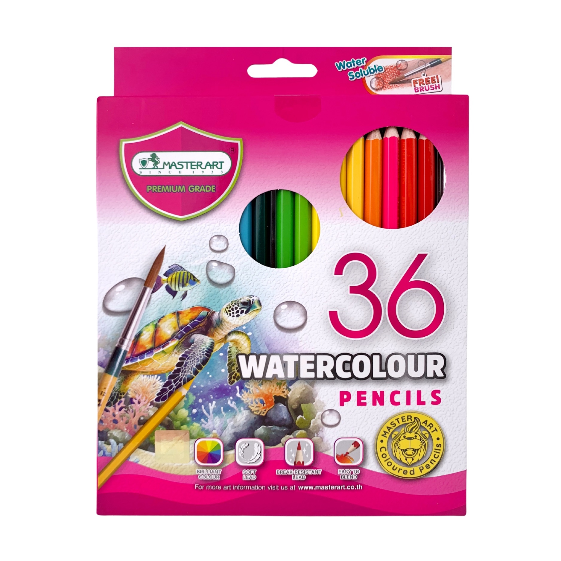 สีไม้ระบายน้ำ ดินสอสีระบายน้ำ Master Art Watercolour pencils 12 / 24 / 36 / 48 สี แถมพู่กัน