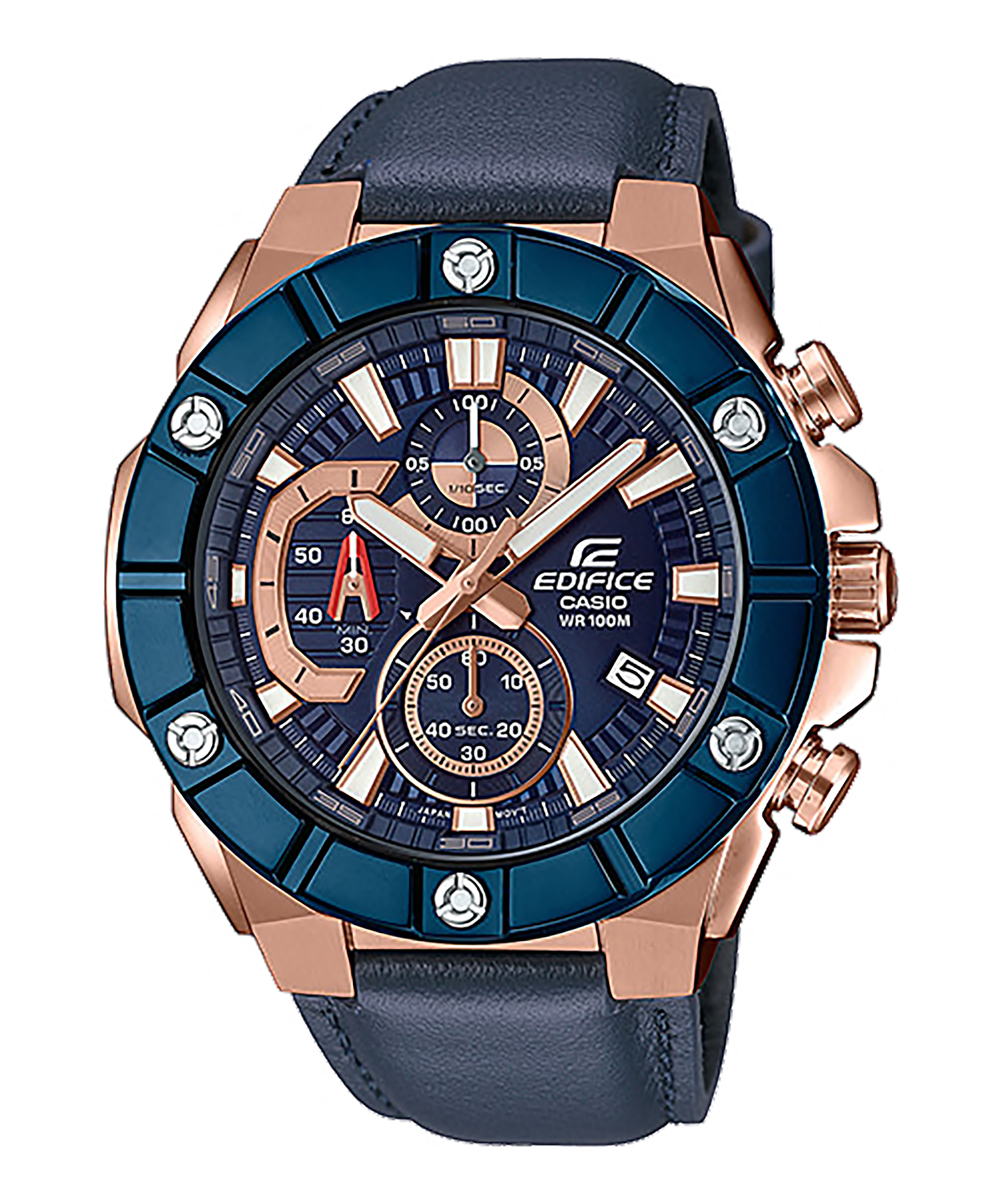CASIO EDIFICE รุ่น EFR-569BL-2AVUDF สีน้ำเงินกรมท่า พิงค์โกลด์ สายหนัง สินค้าใหม่ ของแท้ รับประกันศูนย์ CMG