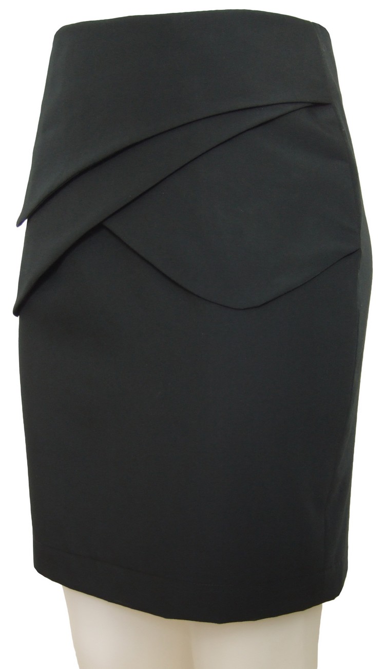 SK-083 กระโปรงทรงสอบ ผ้าคอตต้อนญี่ปุ่นผสมสเปนเดกสีดำ กระโปรงเย็บพับสลับซ้อนกัน 3 ชิ้น