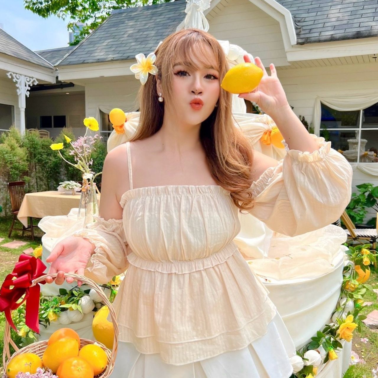 J113 ต้อนรับลมร้อน เสื้อ สาวอวบ ขาว ครีม ดำ ชมพู อกได้ถึง 46 นิ้ว (หน้าผ้า48นิ้ว)