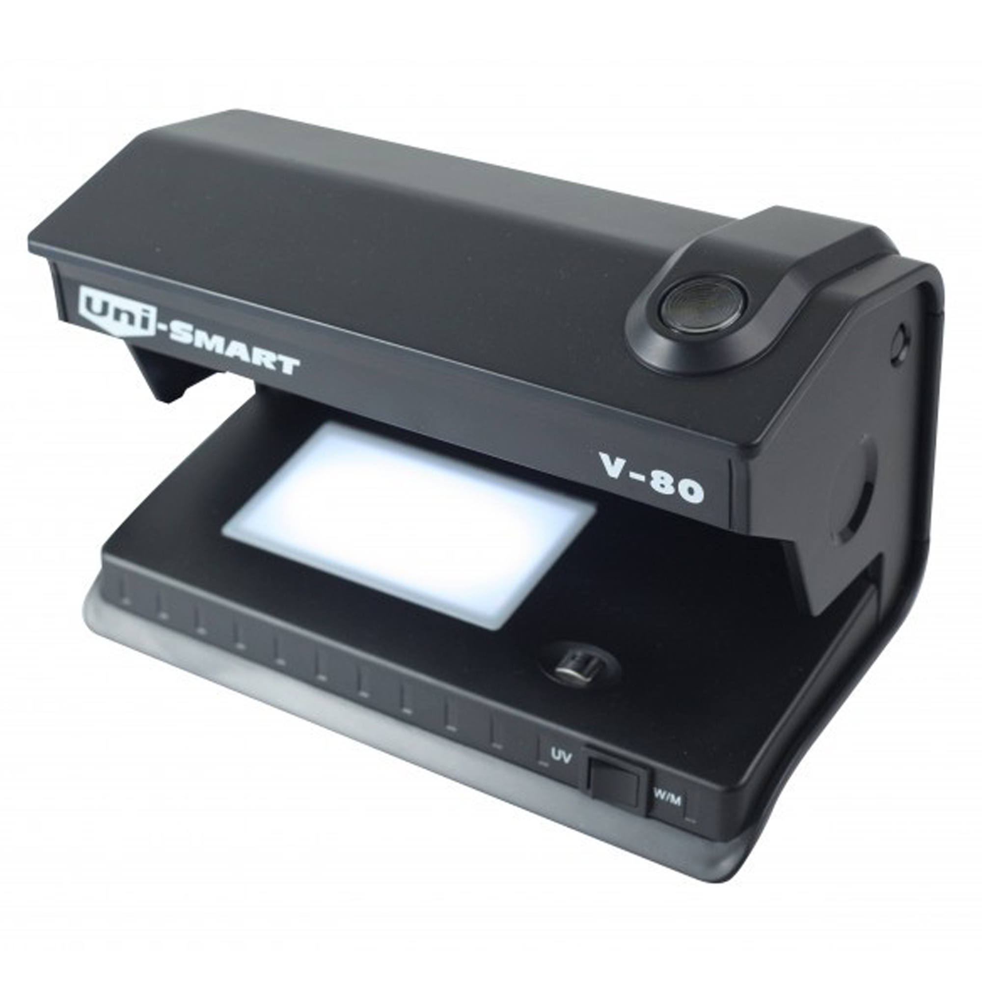 เครื่องตรวจธนบัตร ตรวจล็อตเตอรี่ ตรวจลายน้ำ ตรวจลายเซ็น Uni-SMART V80 เครื่องตรวจธนบัตร 3 ระบบ UV, MG ,WM (สีดำ) รุ่น V-80