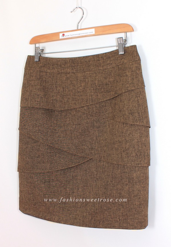กระโปรงทรงสอบ ผ้าลินินไอริสสีน้ำตาล มีลายในตัว / SK-467
