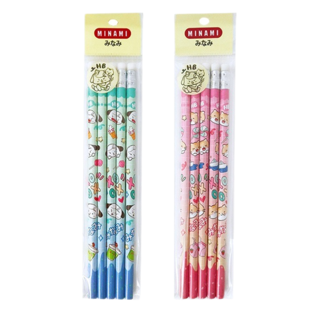 ดินสอไม้ ยางลบบนหัว ดินสอดำ HB แพ็ค 5 ด้าม 1 แพ็ค/1 สีด้าม มินามิ Minami คละสี