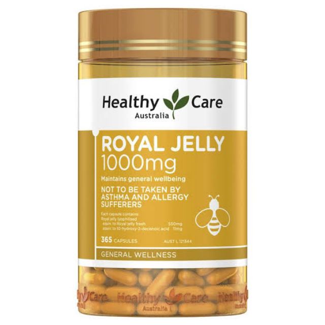 healthy care Royal Jelly 1000mg. 6% นมผึ้ง เพื่อสุขภาพดี และผิวพรรณดี จากออสฯ 365 เม็ด