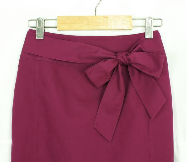 SK-127 กระโปรงแฟชั่น&ทำงาน ทรงสอบ ผ้าคอตต้อนญี่ปุ่น สีม่วง พร้อมโบว์คาดเอว