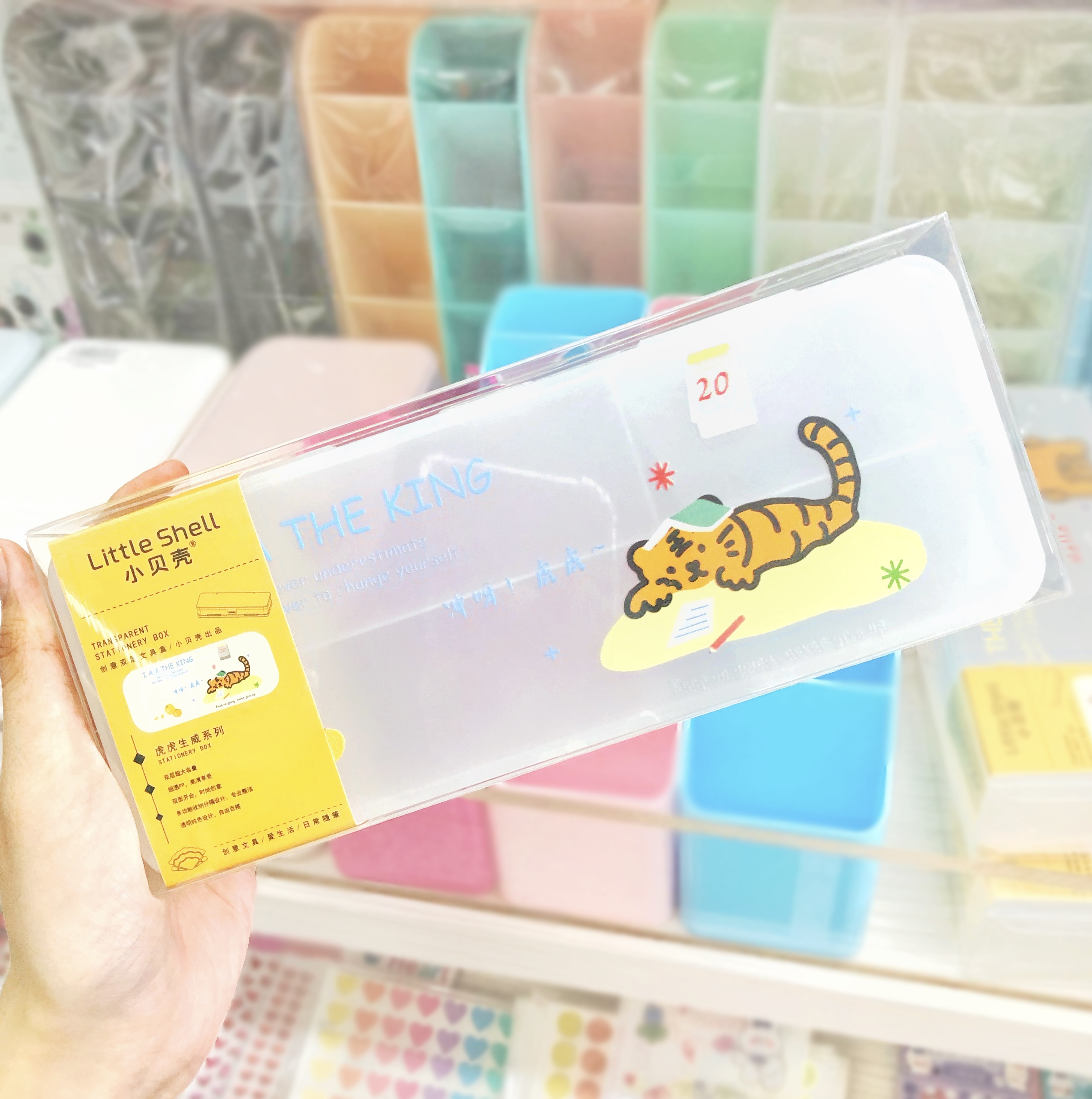 กล่องดินสอ พลาสติก สีขาวขุ่น กล่องดินสอมินิมอล ลายเสือ ใช้งานได้ 2 ด้าน รุ่น BH-5032 EDU