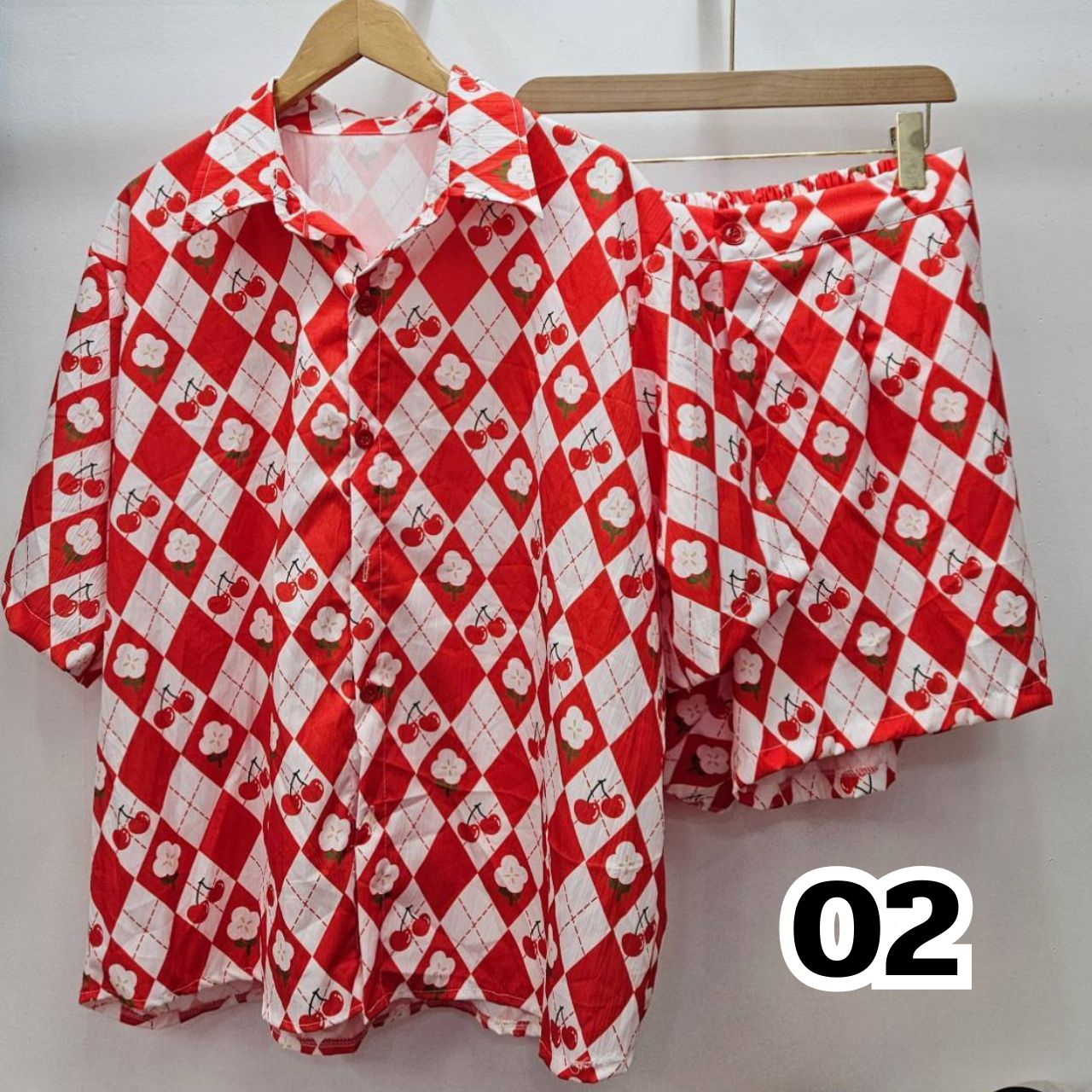 A216 ชุดนอน สาวอวบ 2 ชิ้น เสื้อเชิ้ต มาพร้อมกางเกงขาสั้น อกได้ถึง52 นิ้ว มี4ลาย อกได้ถึง52นิ้ว