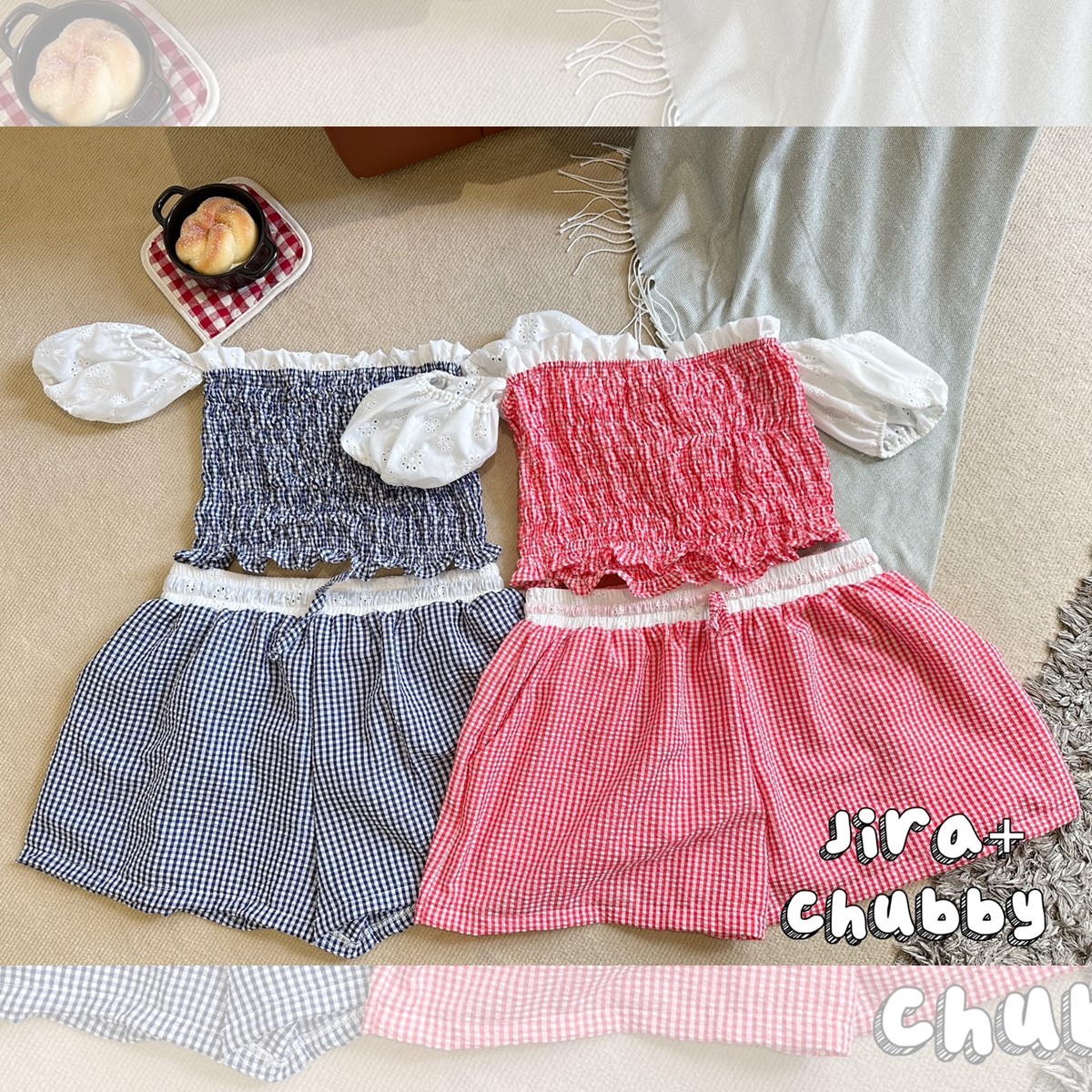 J023 ชุดเซ็ท สาวอวบ เสื้อเกาะอก มาพร้อมกางเกงขาสั้น อกได้ถึง48นิ้ว