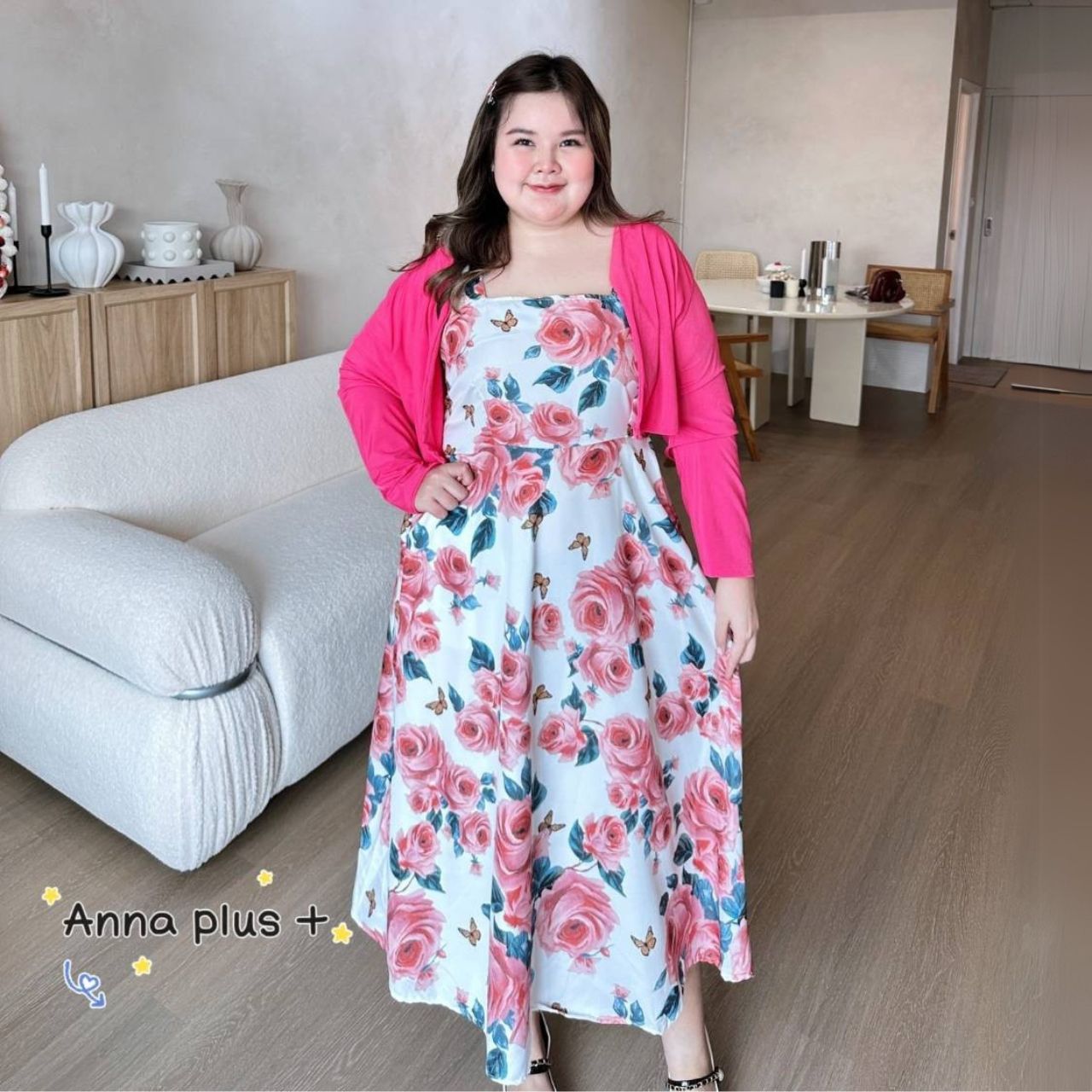 A210 เดรสสาวอวบ สายเดี่ยวสม็อคหลัง มาพร้อมเสื้อคลุมจะรับแต่เดรสอย่างเดียวก็ได้ เสื้อคลุมเลือกสีได้ เดรสอกได้ถึง50นิ้ว ออฟไวท์ ชมพู ดำ อก40-50นิ้ว