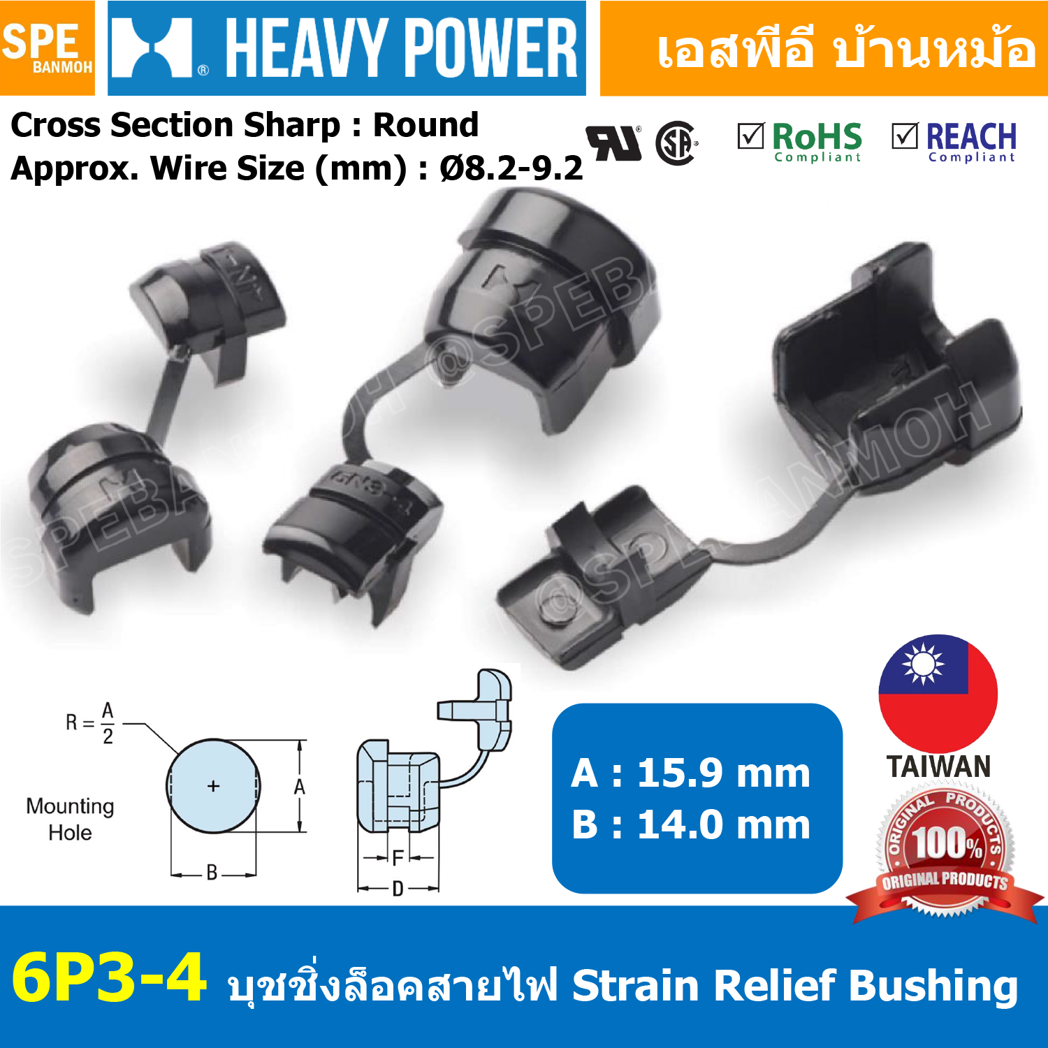 [ 100ชิ้น/แแพค ] 6P3-4 Heavy Power Strain Relief Bushing พลาสติกกันสายบาด บุชชิ่ง กันบาด Cable Protector กันสายบาด Bushing PVC ดำ กันสาย กันดึงสาย ล็อคสาย กันสายบาด สายบาด กันสายบาด บุชชิ่งตัวล็อคสายไฟ ตัวล็อคสายไฟ ฉable Protection Grommet Black บุชชิ่ง