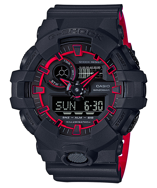 CASIO G-SHOCK รุ่น GA-700SE-1A4DR สีดำ แดง สายทูโทน สินค้าของเเท้ รับประกันศูนย์ CMG 1ปี