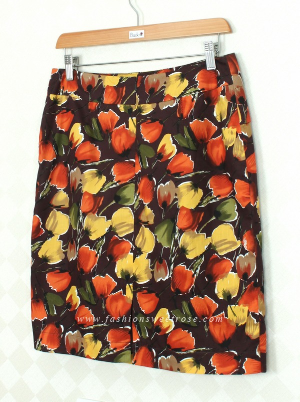กระโปรงแฟชั่น&ทำงาน กระโปรงทรงสอบผ้าคอตต้อนพิมพ์ลายดอกทิวลิป / SK-322