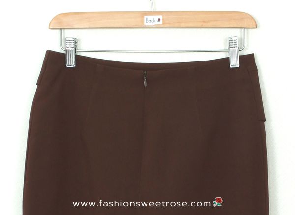 กระโปรงแฟชั่น&ทำงาน กระโปรงทรงสอบผ้าไหมอิตาลีสีน้ำตาล ตัดแต่งด้วยผ้า 2 ชิ้น / SK-289