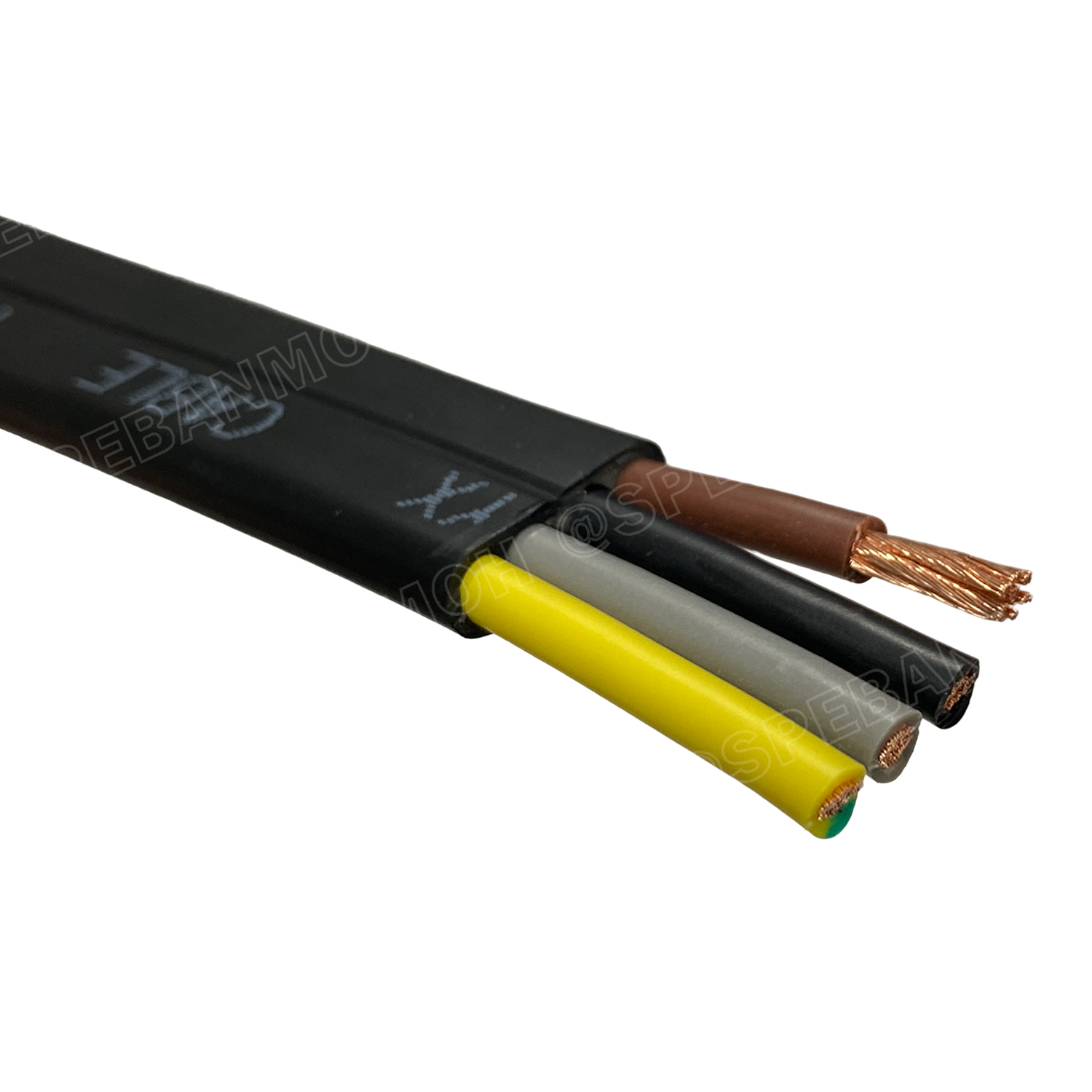 [ 1เมตร ] H07VVH6-F 4Gx4.0 sq.mm สายไฟแบน สีดำ Crane Wire 4C สายเคลื่อนที่ สำหรับเครน สายลำเลียง Moving Cable Flat Cable ป้องกันการบิดเกลียว ทองแดงแดงแท้ VDE 0295 IEC 60228 Class 5 H07 450/750V Cable For Mobile Machine Components