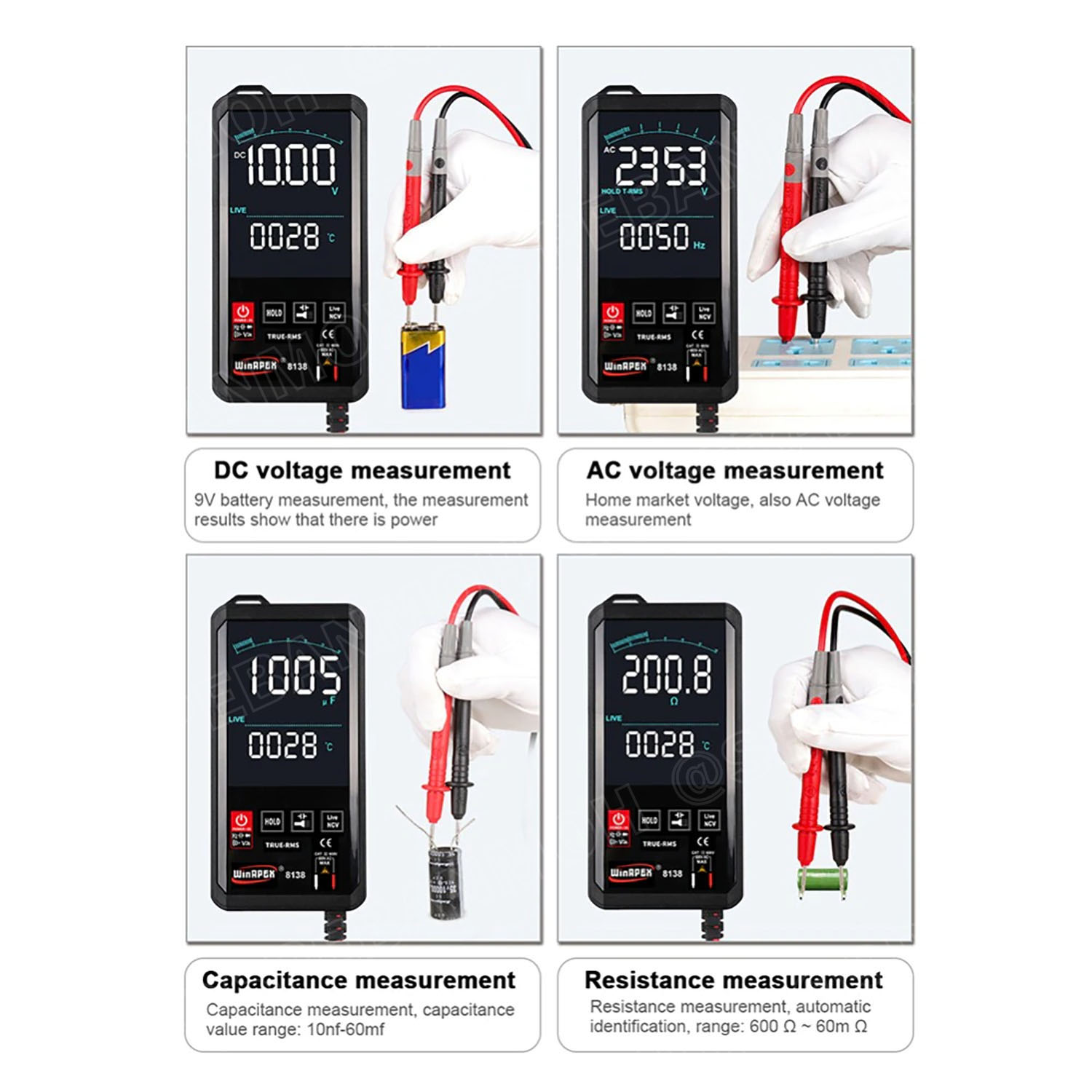 [ 1เครื่อง ] ET8136 มัลติมิเตอร์ WinAPEX ET Series Digital Multimeter ระบบออโต้ ดิจิตอลมัลติมิเตอร์ แสดงผลหน้าจอสี วัด Hz เปลี่ยนฟังก์ชั่นโดนการแตะสัมผัส Auto range ระบบสัมผัส มีไฟ LED ระบบ Touch Screen ช่วงระบุการวัดอัตโนมัติ