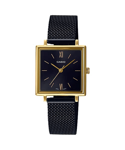 CASIO Standard รุ่น LTP-E155MGB-1BDF สีดำ ทอง สายสแตนเลส สินค้าใหม่ ของแท้ รับประกันศูนย์ CMG
