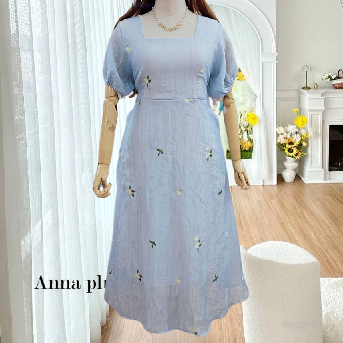 A192 เดรส สาวอวบ ผ้าปักลายดอก ซับในทั้งตัว อกได้ถึง52นิ้ว ออฟไวท์ดอกเหลือง ออฟไวท์ดอกชมพู ฟ้า ชมพู อก40-50นิ้ว