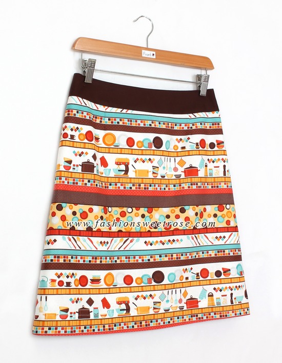 SK-410 กระโปรงทรงเอ ผ้าคอตต้อนญี่ปุ่นพิมพ์ลายเครื่องครัว KITCHEN