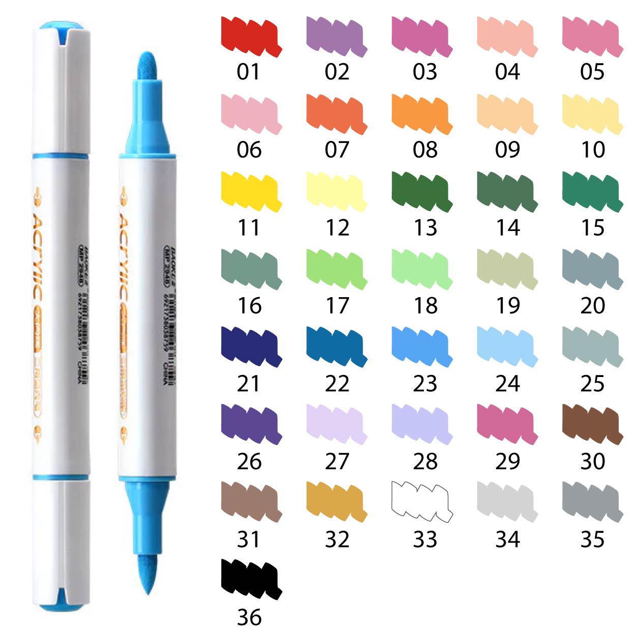 (ชุดที่ 1/2) BAOKE ปากกาอะคริลิค ปากกาสีอะคริลิค ปากกามาร์คเกอร์ 2 หัว MP 2948 มี 36 สี