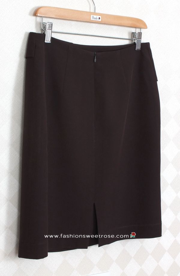 กระโปรงแฟชั่น&ทำงาน ทรงสอบ ผ้าไหมอิตาลีสีน้ำตาลเข้ม ตัดแต่งด้วยผ้า 2 ชิ้น / SK-277