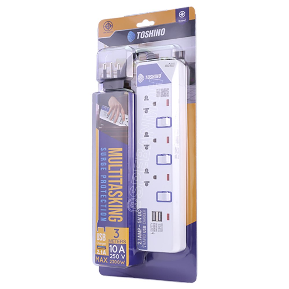 ET-913USB ปลั๊กพ่วง TOSHINO รางปลั๊กไฟมาตรฐาน มอก ระบบป้องกันกระแสไฟเกินอัตโนมัติ ระบบป้องกันไฟกระชาก สวิทช์เปิด - ปิด การใช้งานแยกจุด ผลิตจากวัสดุไม่ลามไฟ ไฟแสดงสถานะการใช้งาน - ม่านนิรภัยป้องกันไฟดูด สายไฟขนาด 3x 0.75 รับไฟ 2300 W USB 2 ช่อง 2.1A ET Ser