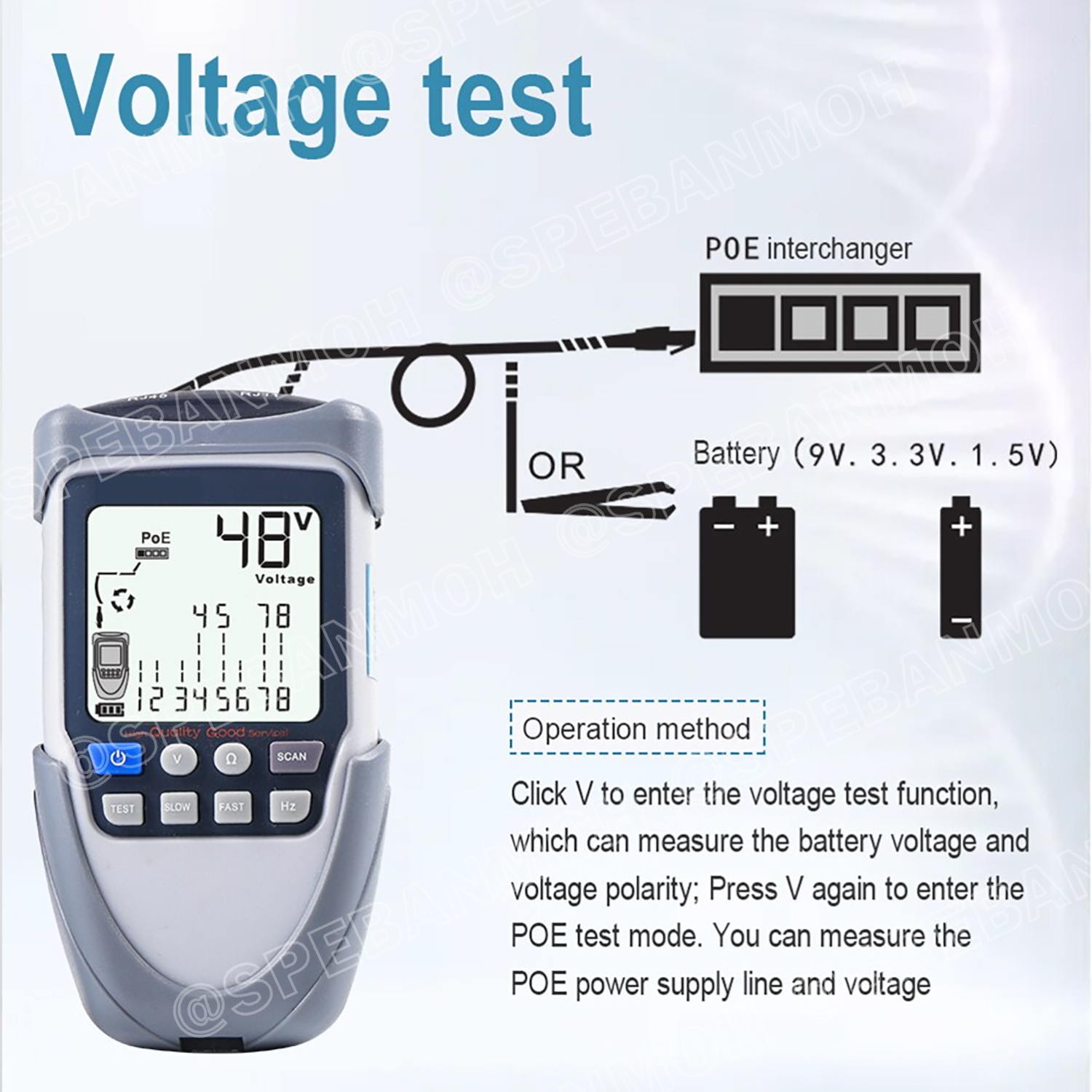ET-613 ตัวทดสอบสายเคเบิล ทดสอบ Poe เครือข่ายเครื่องติดตามความต่อเนื่องของแบตเตอรี่ขั้วตรวจสอบ POE Test Multi-Ftion เครื่องทดสอบสายเคเบิล LCD Network Cable Tester Wire Tracker Continuity Battery Voltage Polarity Check POE Test Multi-function Cable Tester